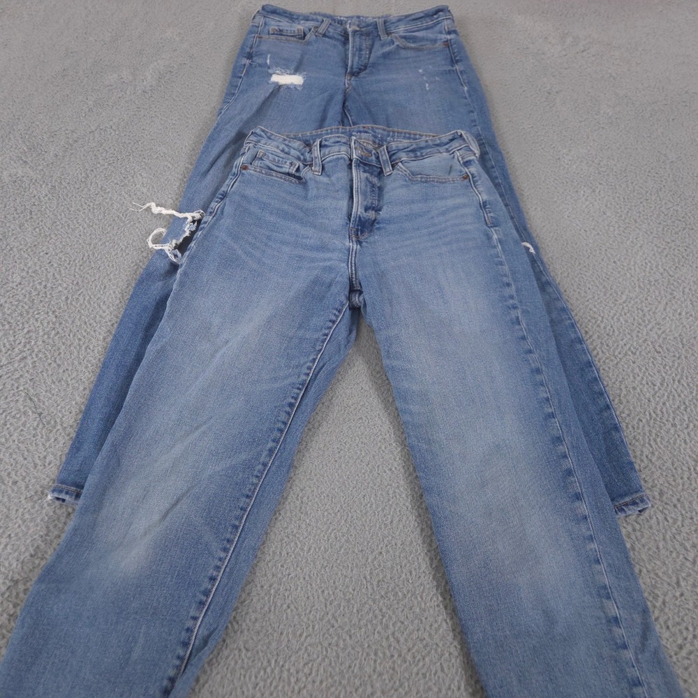 LOT OF 2 Old Navy Jeans Womens 6 Tall Blue OG Straight Ankle Distressed Denim